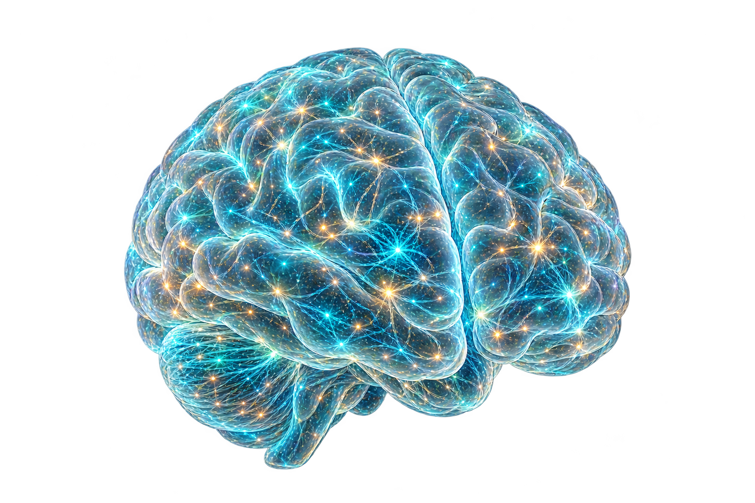 透明發光大腦與神經連結，AI 科技藝術示意